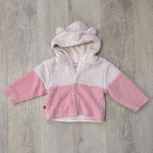 Pink and White Sherpa Hoodie with Bear Ears